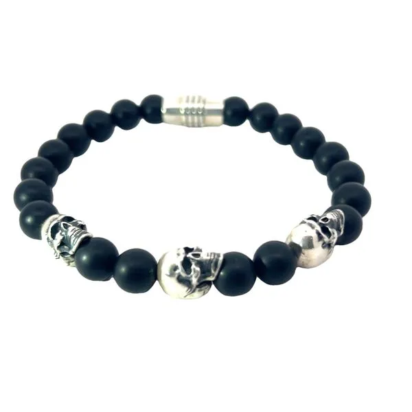 Black Agate and Sterling SIlver Bead Bracelet Venus Jewelers Somerset, NJ