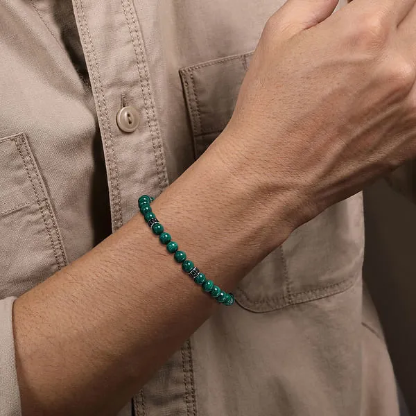 Sterling Silver 6mm Black Spinel & Malachite Beaded Bracelet Image 3 Venus Jewelers Somerset, NJ