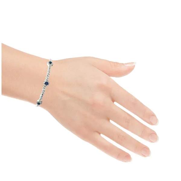 Sterling Silver Halo Station Tennis Bracelet with Blue Accents and 2.90ct Round Cubic Zirconia – 6.8