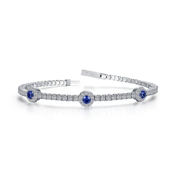 Sterling Silver Halo Station Tennis Bracelet with Blue Accents and 2.90ct Round Cubic Zirconia – 6.8