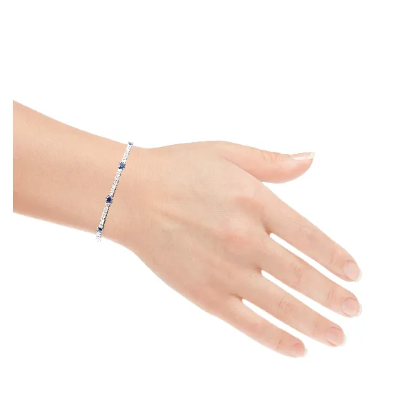 Sterling Silver Station Flex Tennis Bracelet with Created Sapphires & Cubic Zirconia – 6.8