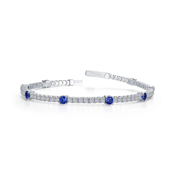 Sterling Silver Station Flex Tennis Bracelet with Created Sapphires & Cubic Zirconia – 6.8