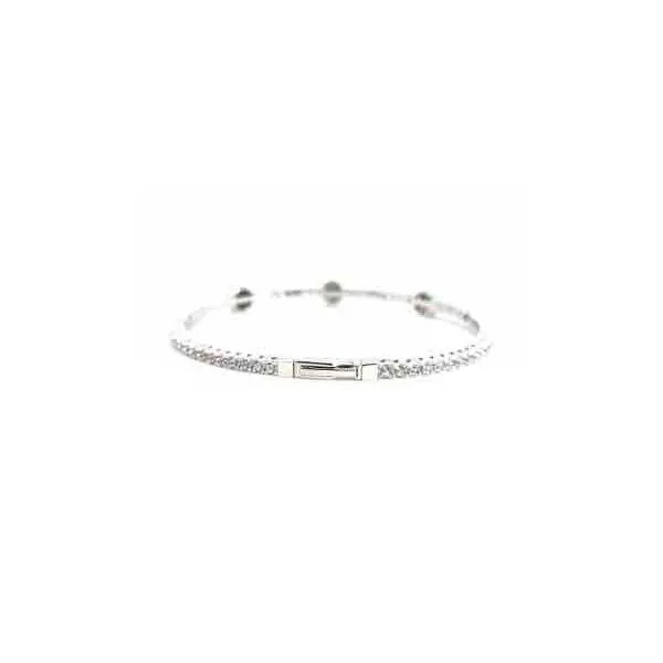 Sterling Silver Halo Station Flex Tennis Bracelet with Cubic Zirconia & Created Emeralds Image 2 Venus Jewelers Somerset, NJ