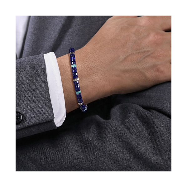 Sterling Silver Lapis & Turquoise Cylinder Bead Bracelet Image 3 Venus Jewelers Somerset, NJ