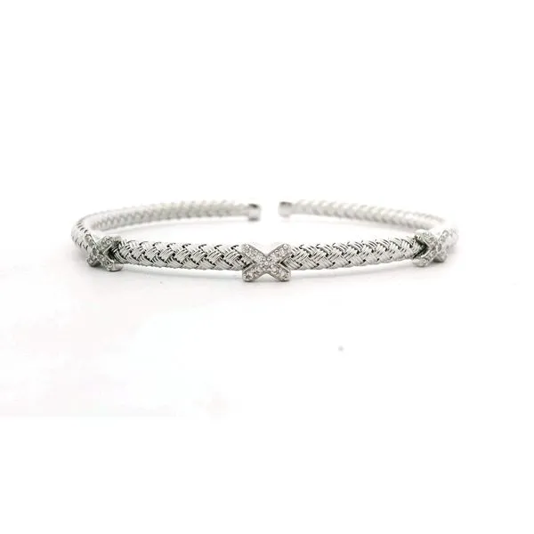 Sterling Silver 4mm Mesh Cuff with Cubic Zirconia – Rhodium Finish Image 2 Venus Jewelers Somerset, NJ