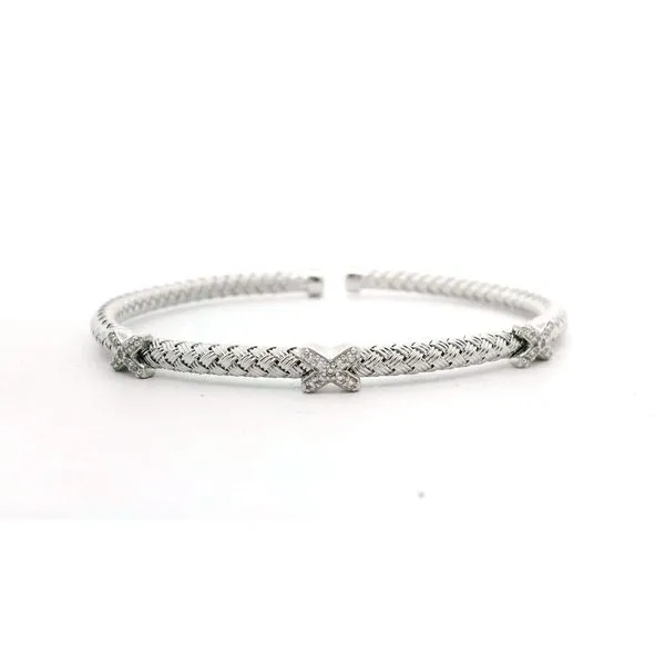 Sterling Silver 4mm Mesh Cuff with Cubic Zirconia – Rhodium Finish Image 3 Venus Jewelers Somerset, NJ