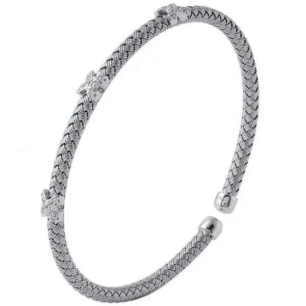 Sterling Silver 4mm Mesh Cuff with Cubic Zirconia – Rhodium Finish Image 4 Venus Jewelers Somerset, NJ