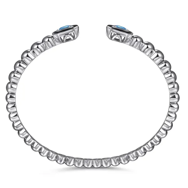 Sterling Silver Blue Topaz & Black Enamel Bangle Bracelet – 1.55 CTW, 6.25” Image 3 Venus Jewelers Somerset, NJ