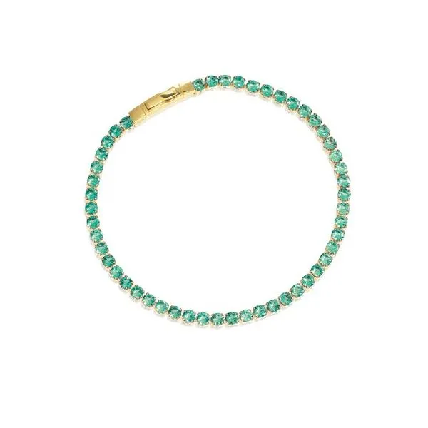 18K Yellow Gold Over Sterling Silver Tennis Bracelet with Round Turquoise Cubic Zirconia – 7