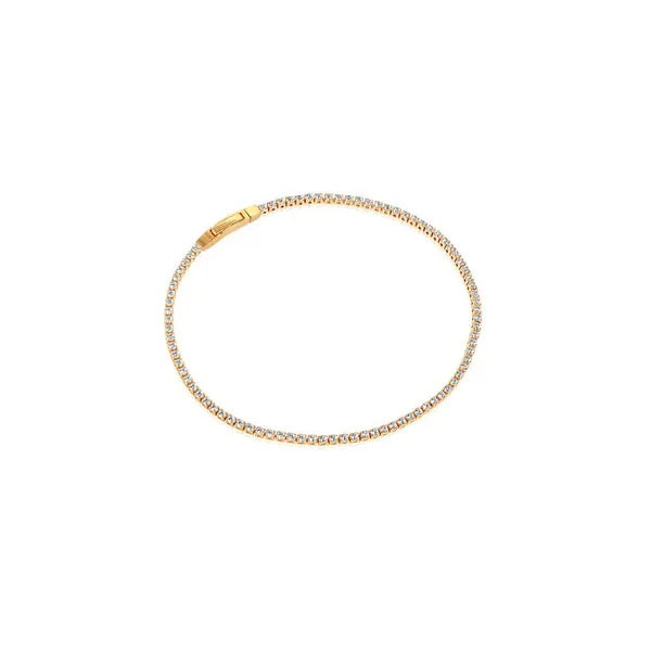 18K Yellow Gold Plated Sterling Silver Slim Tennis Bracelet with Round CZ Venus Jewelers Somerset, NJ