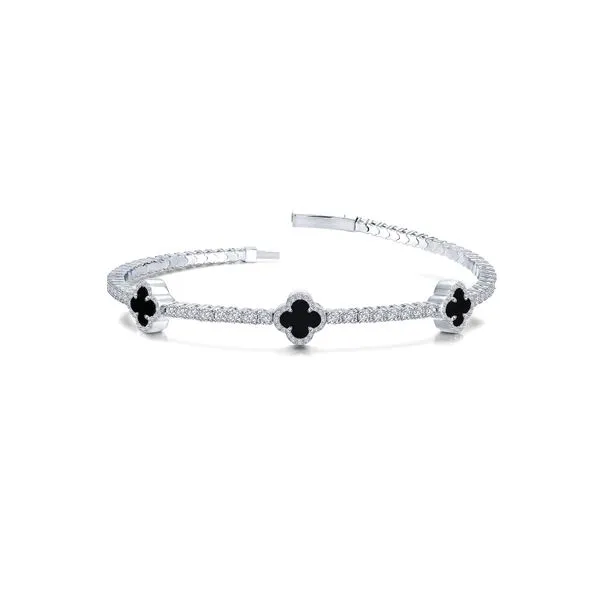 Sterling Silver Bracelet with Black Onyx & CZ Quatrefoils – Three-Stone Design Venus Jewelers Somerset, NJ