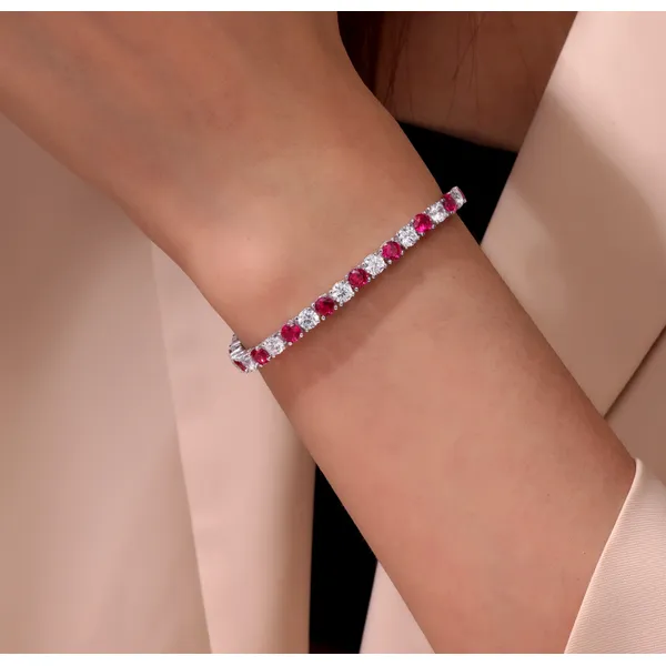 Sterling Silver Tennis Bracelet with 11.0ct Lab-Grown Rubies and Sapphires – 7.25