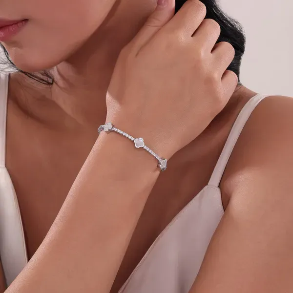Lafonn Sterling Silver Flexible Tennis Bangle with Mother-of-Pearl & Simulated Diamonds – 2.4 CTW Image 2 Venus Jewelers Somerset, NJ