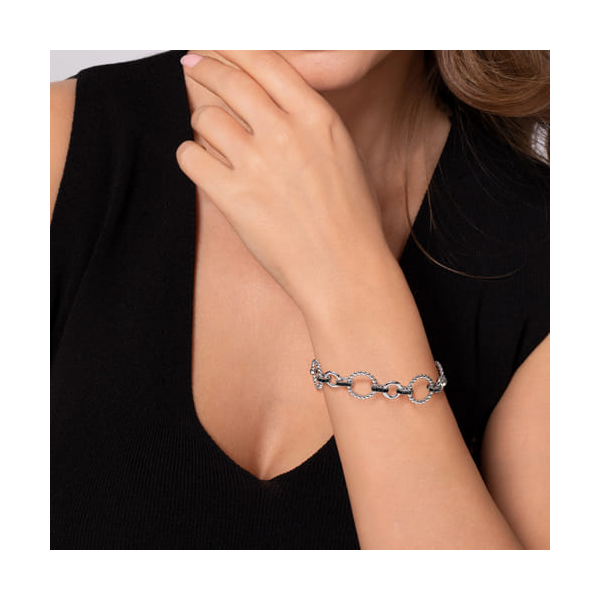 Sterling Silver Fancy Link Bracelet with Black Spinel – 1.32 CTW, 7.5” Image 2 Venus Jewelers Somerset, NJ