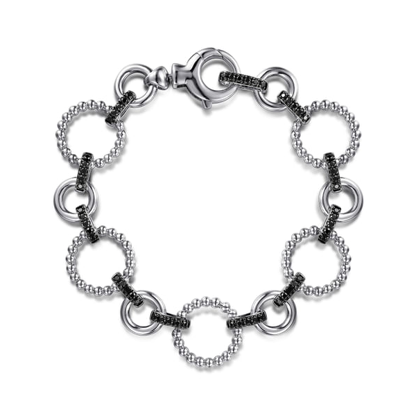 Sterling Silver Fancy Link Bracelet with Black Spinel – 1.32 CTW, 7.5” Venus Jewelers Somerset, NJ