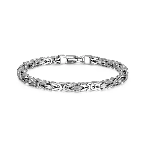 Men’s Sterling Silver Fancy Link Bracelet – White Rhodium Finish (8.5