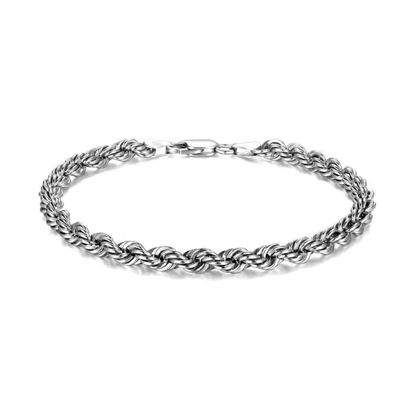 Mens Sterling Silver Rope Bracelet – White Rhodium Finish (9