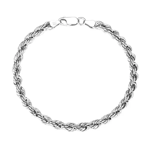 Mens Sterling Silver Rope Bracelet – White Rhodium Finish (9