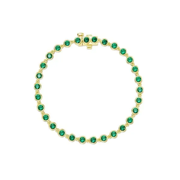 14K Yellow Over Sterling Silver Bezel Strand Bracelet with Created Emeralds – 6.8