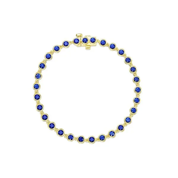 14K Yellow Over Sterling Silver Bezel Strand Bracelet with Created Sapphires – 6.8