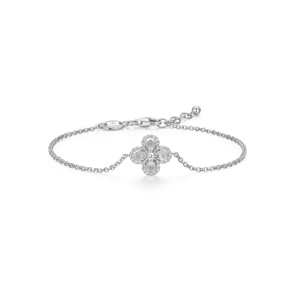 Sterling Silver Rolo Clover Bracelet with Cubic Zirconia – 6.75” Venus Jewelers Somerset, NJ