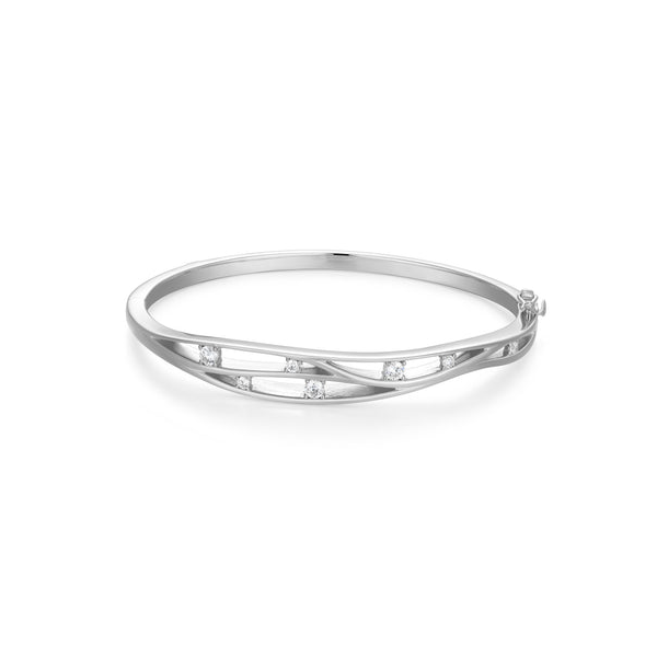 Sterling Silver Wave Bangle Bracelet with Cubic Zirconia – 6.5” Venus Jewelers Somerset, NJ