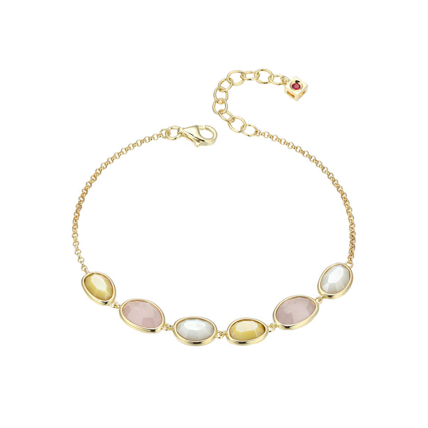 Gold-Plated Sterling Silver Rolo Bracelet with Rose Quartz & Mother of Pearl – 6.75” Venus Jewelers Somerset, NJ
