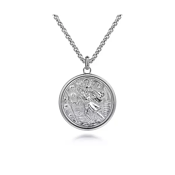 Sterling Silver St Christopher Protect Us Pendant Image 2 Venus Jewelers Somerset, NJ