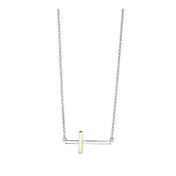 Sterling Silver Twon-Tone Cross Pendant Necklace Image 2 Venus Jewelers Somerset, NJ