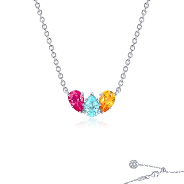 Lafonn Sterling Silver Three-Stone Multi-Colored Necklace Featuring Fancy Lab-Grown Sapphires Venus Jewelers Somerset, NJ