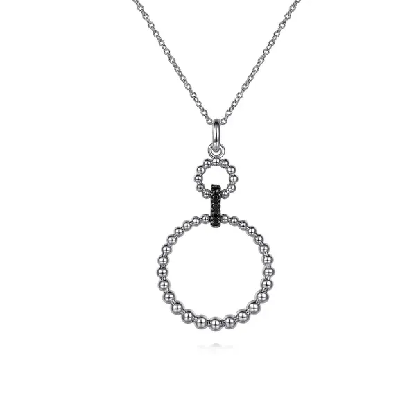 Lady's Sterling Silver Black Spinel Double Round Shape Bujukan Pendant Necklace Venus Jewelers Somerset, NJ