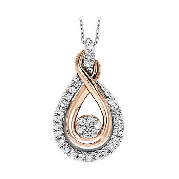 Two-Tone Rose and White Sterling Silver Infinity Knot Diamond Pendant Venus Jewelers Somerset, NJ