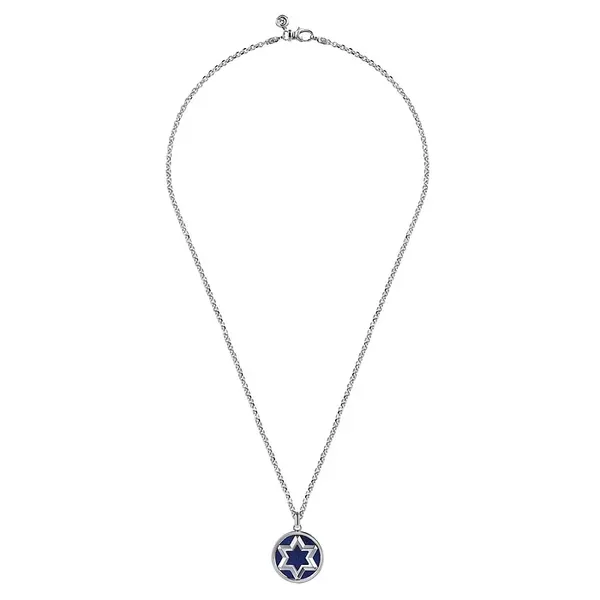Modern Star Of David Medal on Sterling Silver Cable Chain Image 3 Venus Jewelers Somerset, NJ