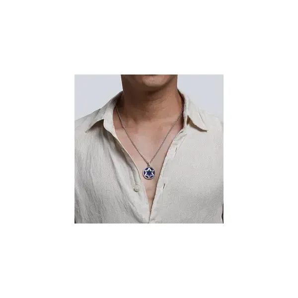 Men’s Sterling Silver Star of David Pendant with Lapis – 22