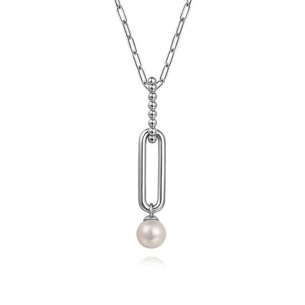 Sterling Silver Paperclip Pearl Drop Pendant – Freshwater Pearl (17.5
