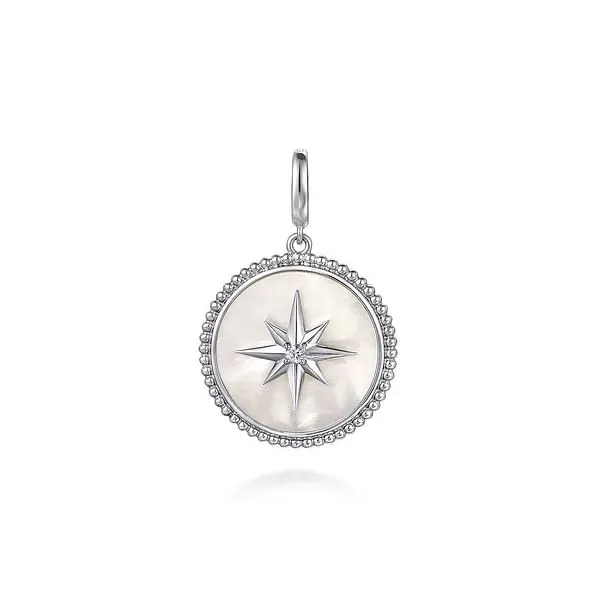 Sterling Silver Mother of Pearl Starburst Pendant – 4.90ct MOP & 0.06ctw White Sapphires Image 2 Venus Jewelers Somerset, NJ