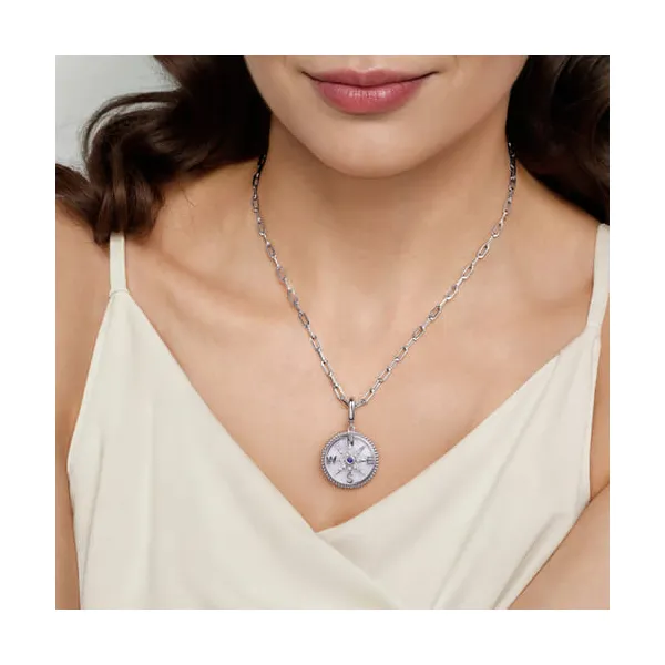 Sterling Silver Free-Form Mother of Pearl & Blue Sapphire Pendant – 3.40ct MOP, 0.40ct Blue Sapphire, 0.09ctw White Sapphires Image 2 Venus Jewelers Somerset, NJ