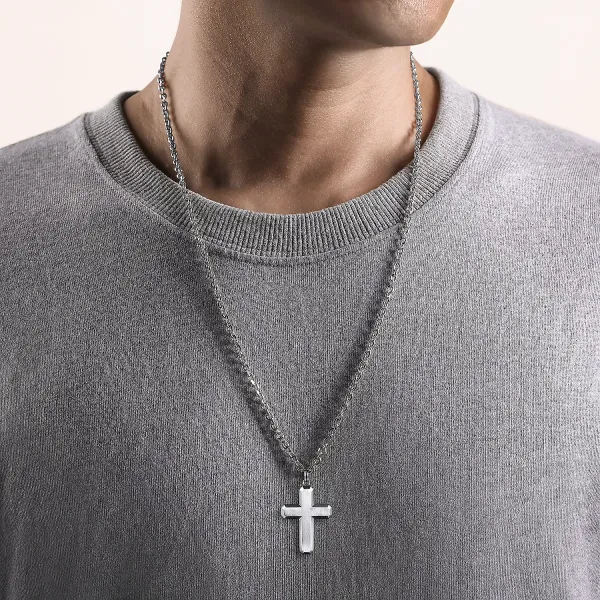 Men’s Brushed Sterling Silver Cross Pendant Image 2 Venus Jewelers Somerset, NJ