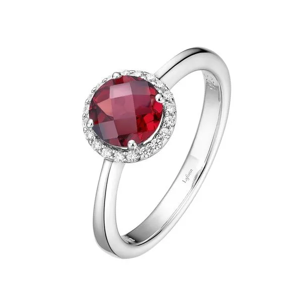 Lafonn Sterling Silver Garnet w/ Halo Ring Venus Jewelers Somerset, NJ