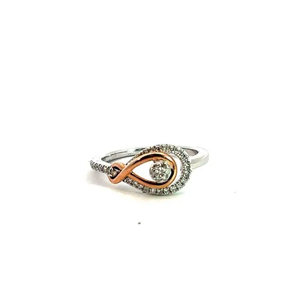 Two-Tone 14k Rose and White Sterling Silver Diamond Infinity Knot Ring Image 2 Venus Jewelers Somerset, NJ
