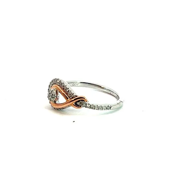 Two-Tone 14k Rose and White Sterling Silver Diamond Infinity Knot Ring Image 3 Venus Jewelers Somerset, NJ