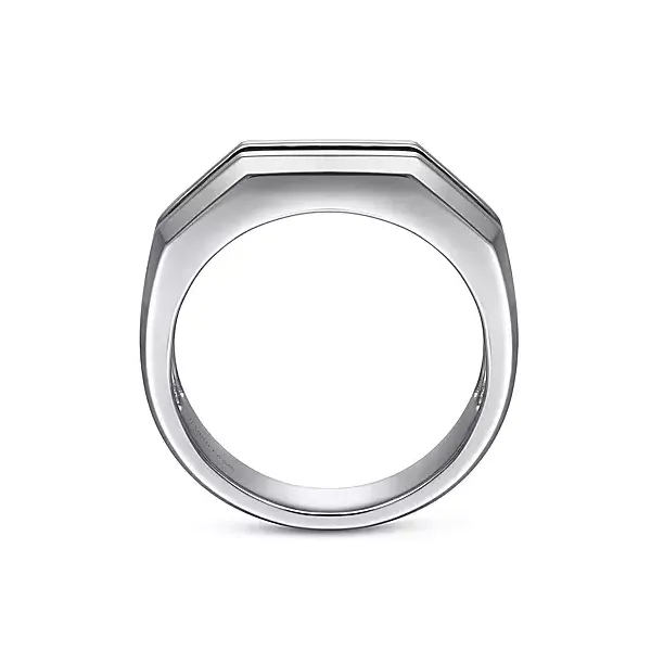 Men’s Sterling Silver Contemporary Ring with Round Black Spinel Image 2 Venus Jewelers Somerset, NJ