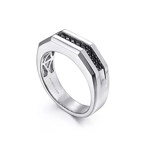 Men’s Sterling Silver Contemporary Ring with Round Black Spinel Image 3 Venus Jewelers Somerset, NJ