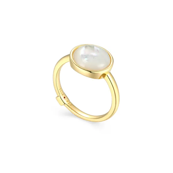 14K Yellow Gold Plated Sterling Silver Lustre Button Mother of Pearl Ring - Size 6 Venus Jewelers Somerset, NJ