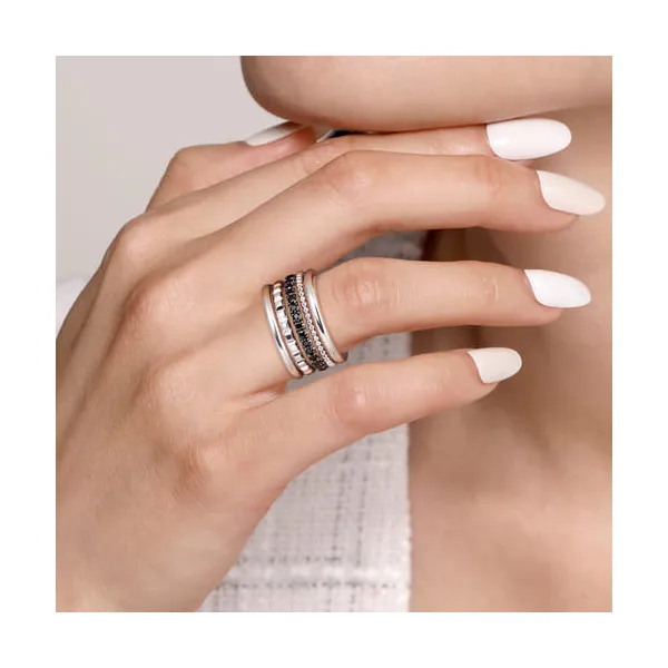 Sterling Silver Black Spinel And Pyramid Multi Row Stackable Ring Image 4 Venus Jewelers Somerset, NJ