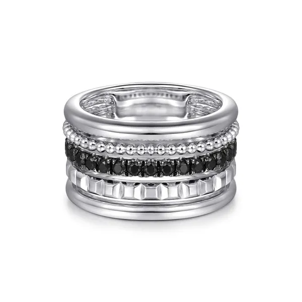 Sterling Silver Black Spinel And Pyramid Multi Row Stackable Ring Venus Jewelers Somerset, NJ