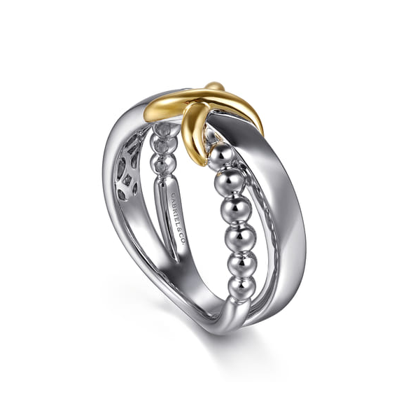 Wide Two-Tone Criss Cross Ring in 14K Yellow Gold & Sterling Silver Image 2 Venus Jewelers Somerset, NJ
