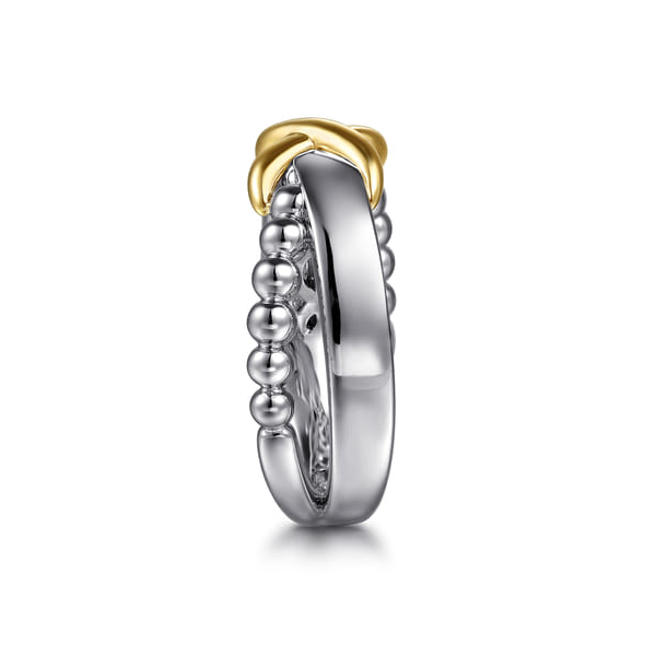 Wide Two-Tone Criss Cross Ring in 14K Yellow Gold & Sterling Silver Image 3 Venus Jewelers Somerset, NJ