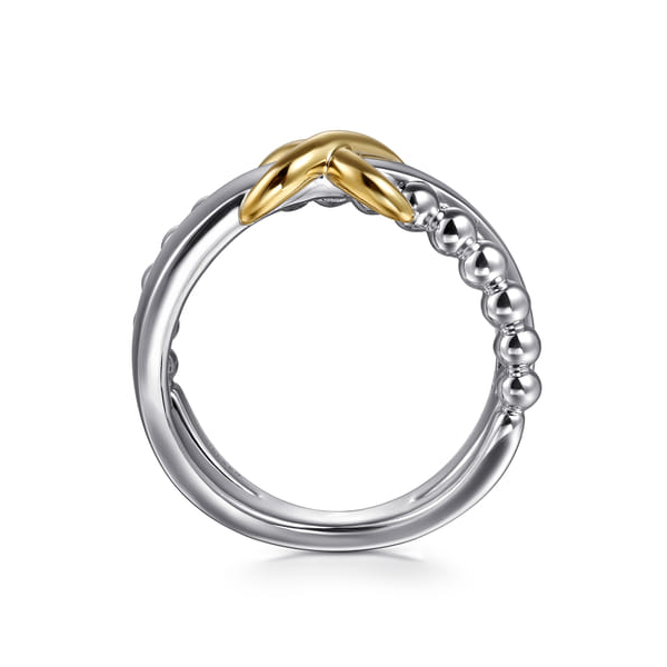 Wide Two-Tone Criss Cross Ring in 14K Yellow Gold & Sterling Silver Image 4 Venus Jewelers Somerset, NJ