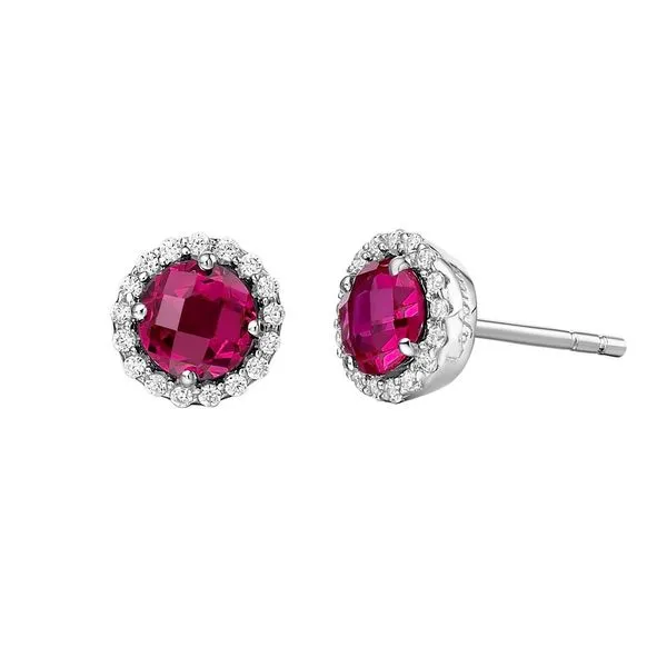 Sterling Silver Ruby w/ Halo Studs Venus Jewelers Somerset, NJ